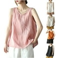 thumbnail image 2 of Bosfbaoi Tank Tops For Women Plus Size Cotton Linen Embroidered Sleeveless Shirt Solid-color Crew Neck Oversize Top, 2 of 4