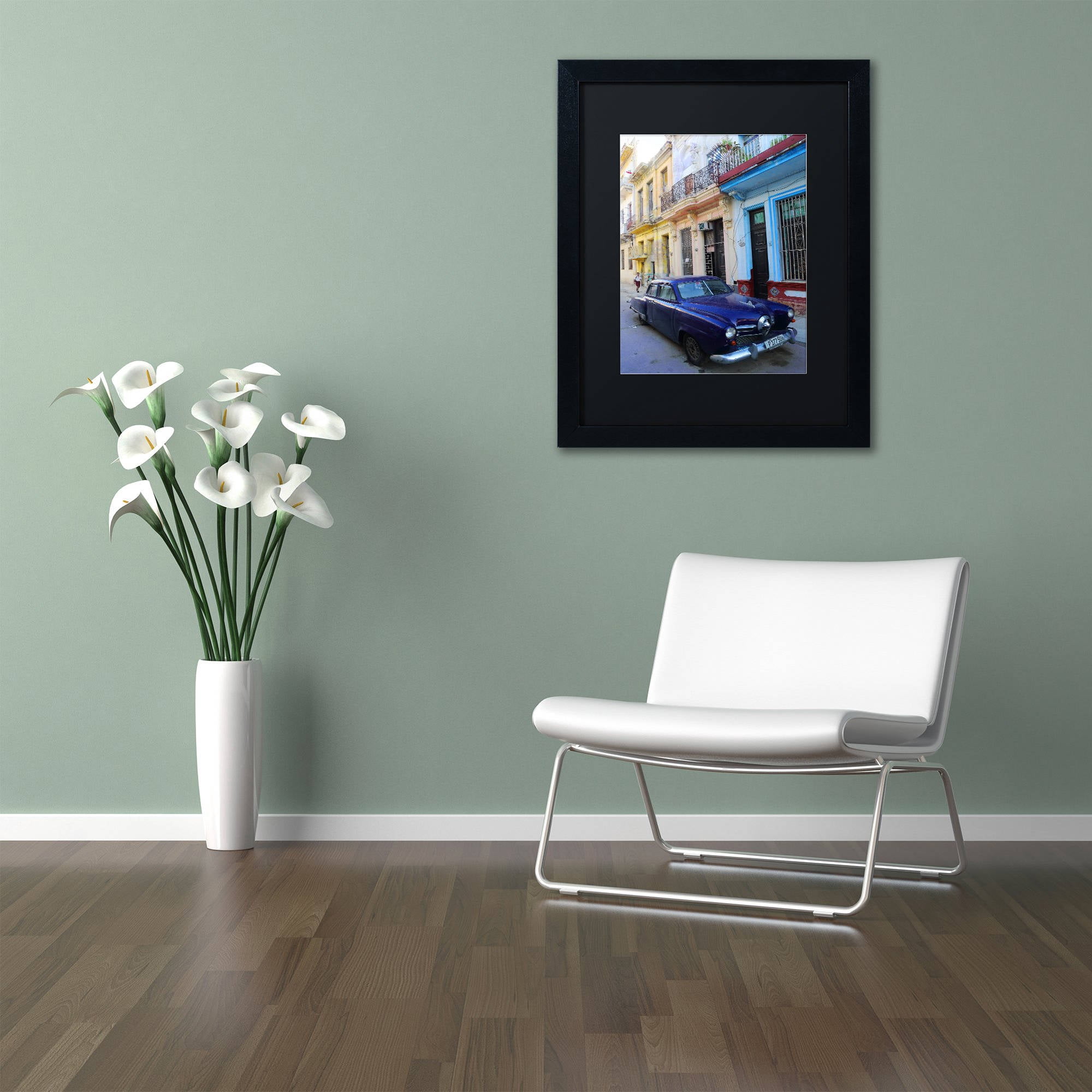 Trademark Fine Art 'Vatage Blue Studebaker in Havana' Canvas Art by Masters Fine Art, Black Matte, Black Frame