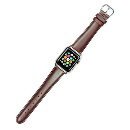 Apple Watch Strap - Stage Coach Leather Watch Band - Brown - Fits 38mm Series 1 & 2 Apple Watch [Silver