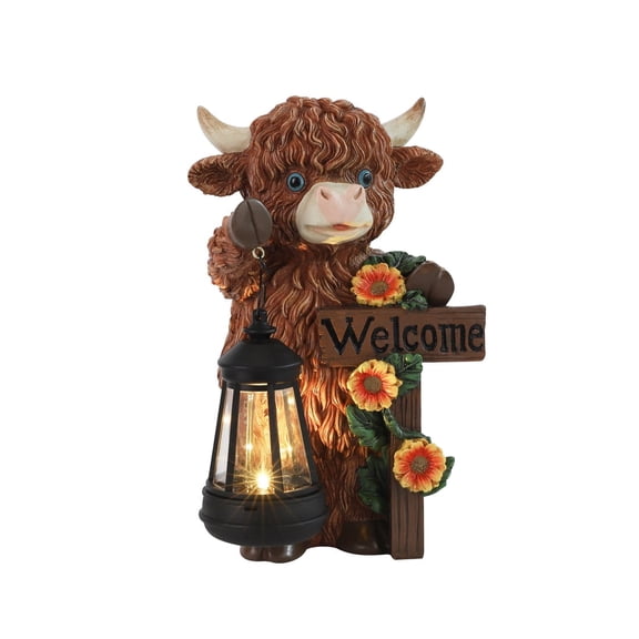 Sunny Moo Outdoor Solar Cow Garden Statue with Integrated LED Lantern
