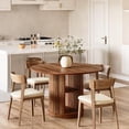 thumbnail image 2 of Finmind 47" Round Farmhouse Dining Table, Dinner Table for 4-6 People with 2-Tier Shelf Pedestal, Large Wood Table, Walnut Brown, 2 of 7