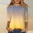 thumbnail image 2 of T-shirts pour Femmes Manches 3/4 Été Polyvalent Simple Imprimé Col Rond Surdimensionné T-Shirts Femmes Jaune m, 2 of 4