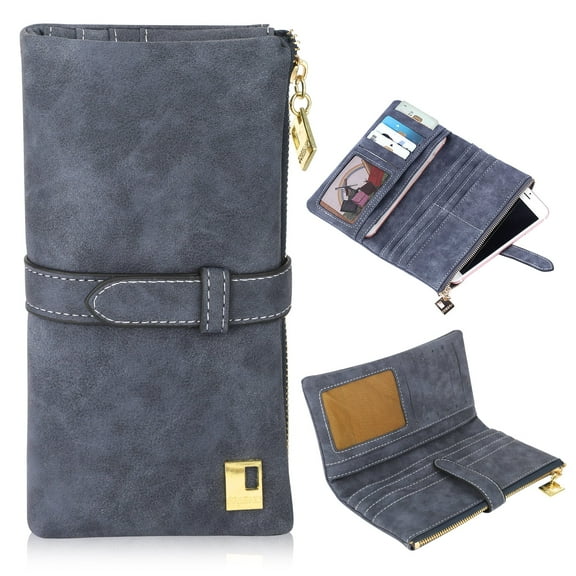 Long Leather Wallet for Women Men, Ladies Bifold Purse with Large Capacity, Credit Cards Holder with Zipper