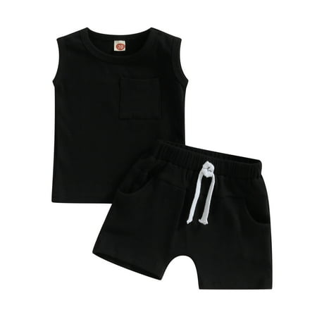 

Musuos Baby Boy Ribbed Sleeveless Tank Tops Elastic Drawstring Jogger Shorts