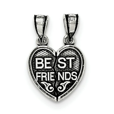 Sterling Silver Antiqued Mini Best Friends Break Away Heart Pendant QC8529 (1.35 grams | 0MM x