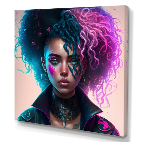 Designart Cyberpunk Woman With Curvy Hair II Canvas Wall Art