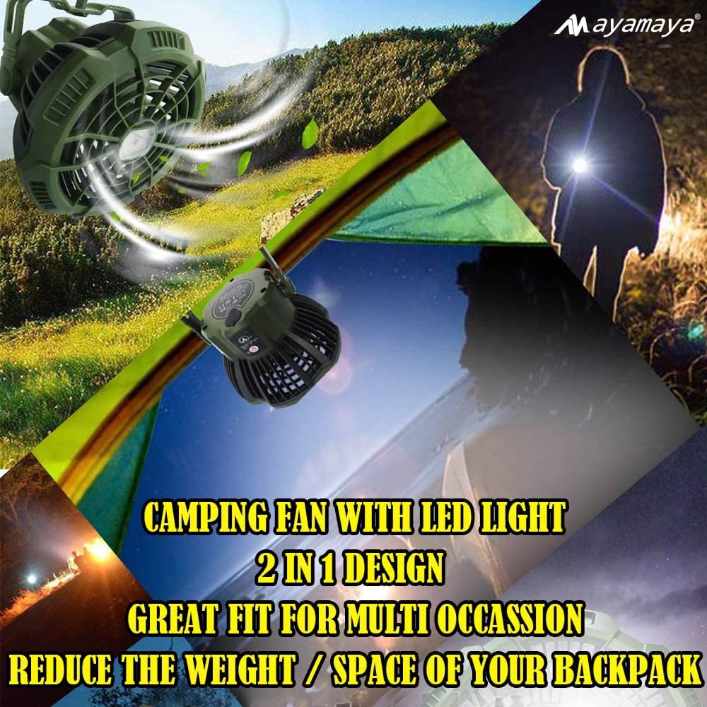 Rechargeable Camping Fan with LED Light & Remote Control, AYAMAYA 7800mAh  Portable USB Lantern Tent Fan for  Car Ceiling Green