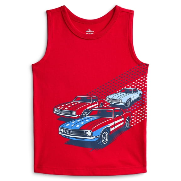 Way To Celebrate Fourth of July Toddler Boys Patriotic Americana Americana Muscle Tank Top, Sizes 12M-5T