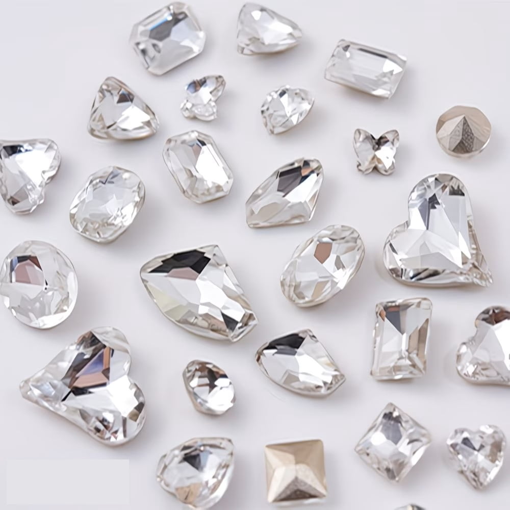 48 Pieces Big Size Mixed Different Shapes Nail Rhinestones, 16 Styles, 3D Glass Crystal Diamonds, Super Shiny Love Twisted Heart Shape Pendant Gemstones, DIY Nail Art Decoration Jewelry Craft (White)