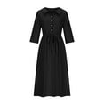 thumbnail image 4 of Meichang Cotton Linen Dresses for Women Solid Lapel Button Midi Dresses 3/4 Sleeve Tie Waist A Line Dresses Flowy Pleated Casual Dresses Black XXL, 4 of 6
