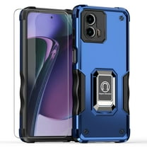 TJS for Motorola Moto G 5G 2023 Phone Case, with Tempered Glass Screen Protector, [Military Grade] Heavy Duty Magnetic Support Ring Kickstand Cover for Moto G 5G 2023 (Blue)