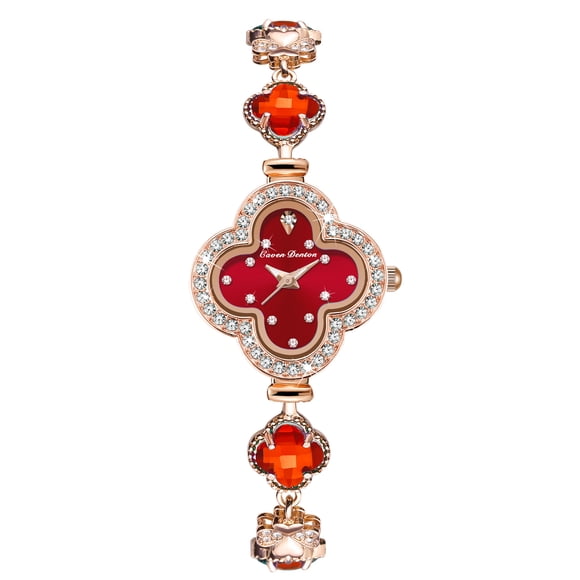 Reloj Pulsera de Trébol de Cuatro Hojas para Mujer, Esfera Incrustada de Cristal, 3ATM a Prueba de Agua, Reloj de Pulsera Casual Chapado en Rose Gold