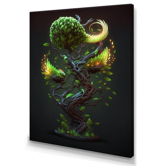 Designart Bonsai Swirl Tree Neon IV Canvas Wall Art