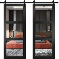 Lucia 2555 Matte Black, Double Barn Door with Clear Glass, 13FT Kit - 72" x 84"