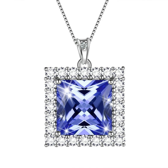 6 Carat December Birthstone Necklace Tanzanite Pendant Princess Cut Blue CZ 925 Sterling Silver Jewelry Women Mother Christmas Birthday Gifts Juwaliy