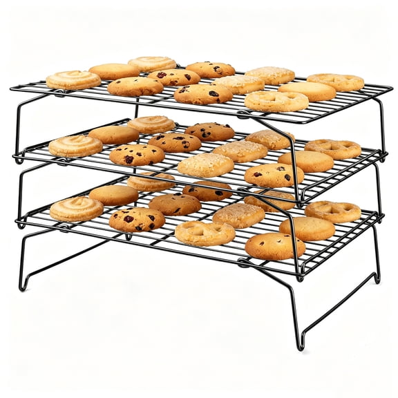 14"x9" 3-Tier Stackable Collapsible Stainless Steel Cooling Rack, Oven & Dishwasher Safe Baking Wire Rack for Cookies, Cake, Roasting, Drying