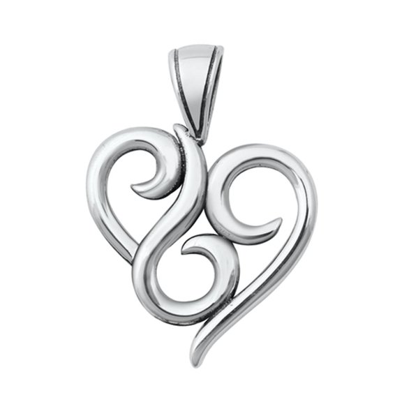 Sterling Silver Filigree Swirl Heart Pendant Elegant Flourish Curl Charm 925 New Jewelry Female