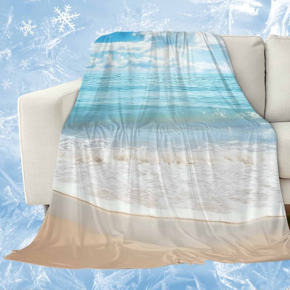 Blue Ocean Cooling Blanket,Lightweight Breathable Summer Throw Blanket with Double Sided Cold Effect,Coastal Sea Beach Shore Sky Waves Scenery Picnic Blankets Bed Sheet for Hot Sleepers 60"x80"