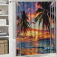 thumbnail image 6 of Orinice Ocean sunset shower curtain tropical sea beach clam tree sunset color sky nature scenery white window bathroom decorative fabric curtain with hook 69x72, 6 of 7