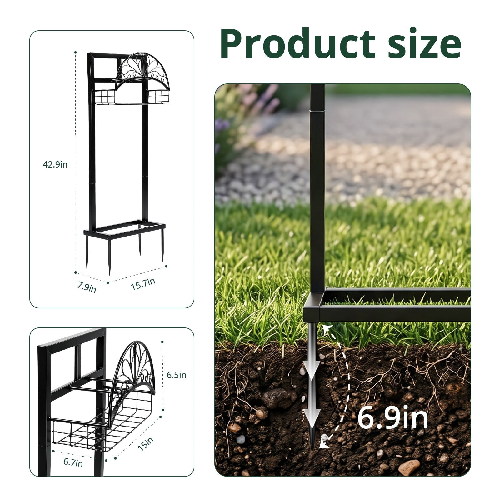 Heavy-Duty Freestanding Garden Hose Holder with Storage Basket