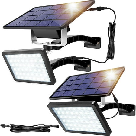 

Solar Lights 48 LED 1000 Lumens Bright Solar Wall Spotlight with 5500mAh Battery IP65 Waterproof Dusk to Dawn Auto for Front Door Balcony Shop Barn Garage (Black 2-Pack)