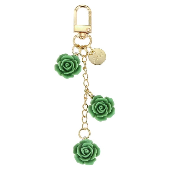 Uxcell Flower Charm Keychain, Cute Resin Green Rose Pendant Keychains Tassel Chain Keyring with Jewelry Box for Women Purse Handbag Bag Car Keys Accessories