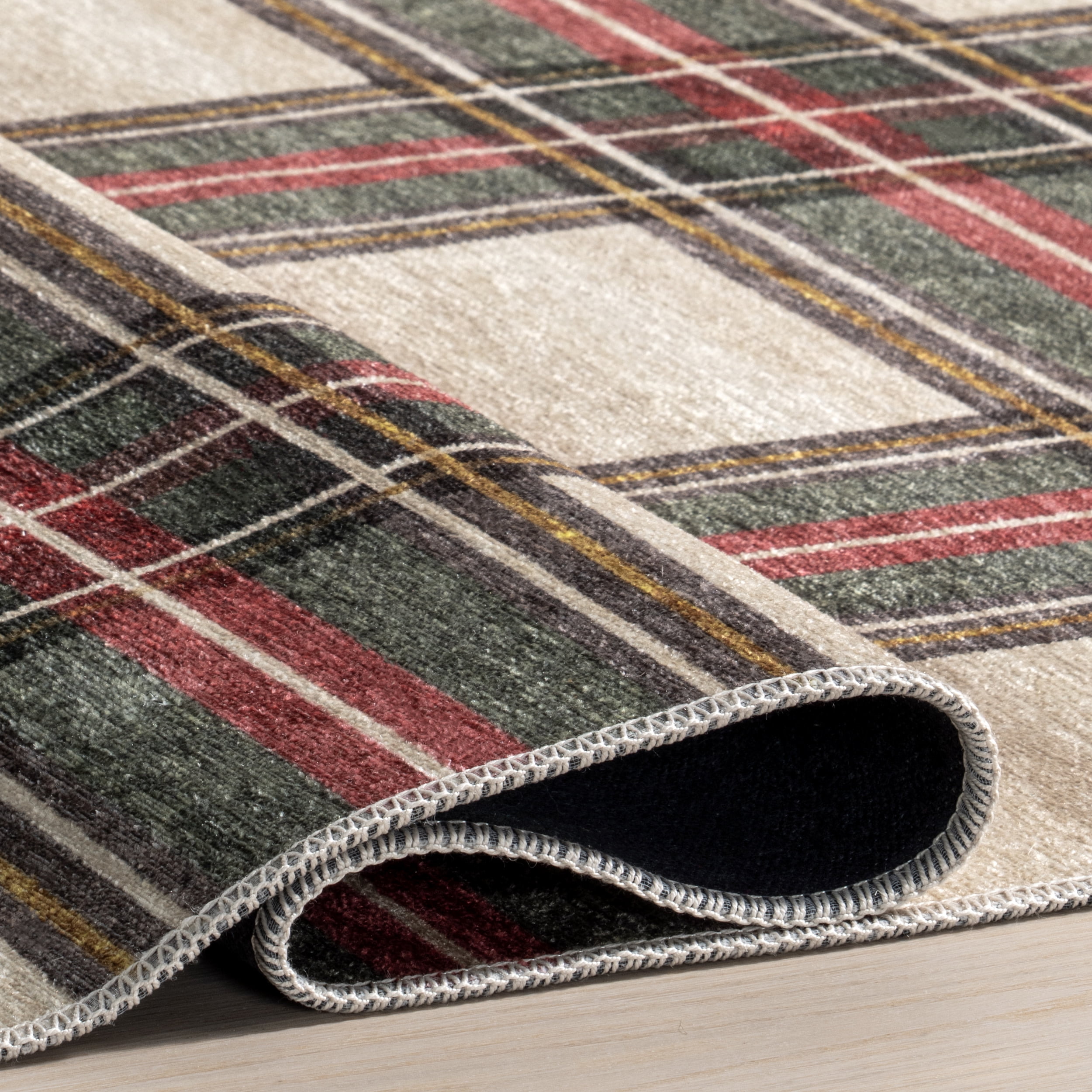 nuLOOM Aiken Classic Tartan Plaid Machine Washable Area Rug, 4' x 6', Beige
