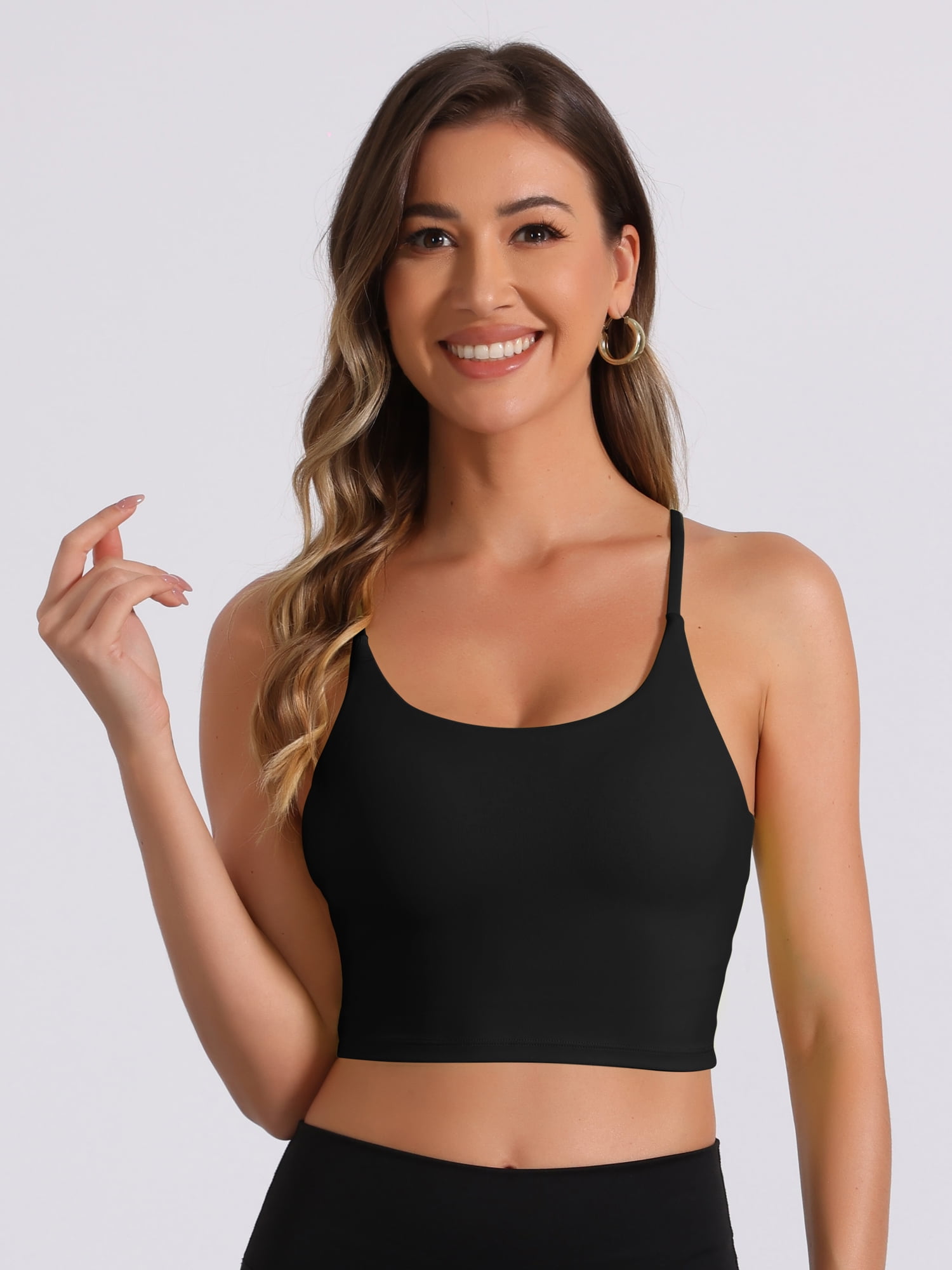 DARING DIVA Built-in Bra Padded Workout Basic Invisible Camisole M Black
