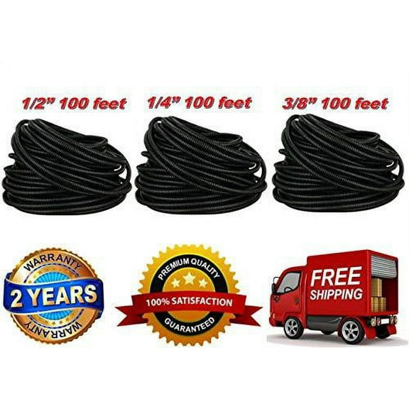Absolute USA 300 Feet 3 Rolls 1/4", 3/8", 1/2" (100' Each) Black Split Loom Split Wire Loom Polyethylene Conduit Corrugated Plastic Tubing Sleeve