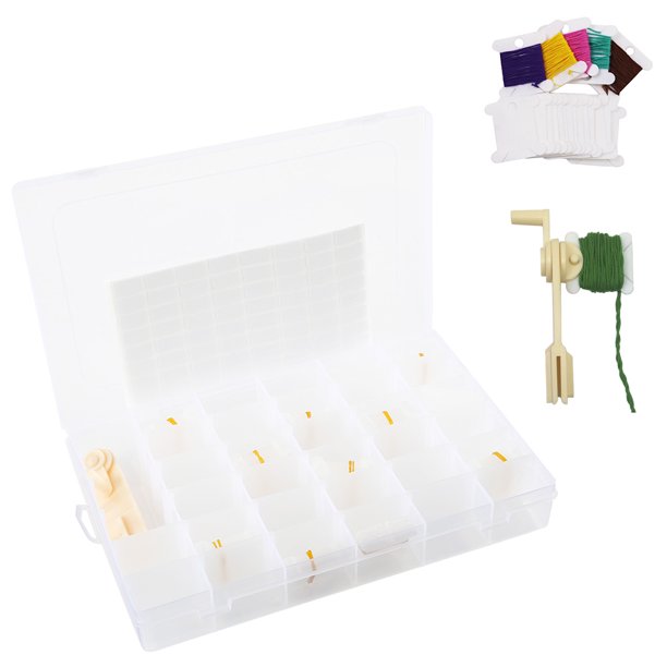 ODOMY Embroidery Floss Cross Stitch Organizer Box Set 36 Grid Plastic Storage Box+100 Pcs Dots