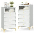 thumbnail image 1 of Gymax 2 Pcs Commode à 4 Tiroirs 44,5 Pieds' de Hauteur Commode Commode avec Porte en Verre Cannelé Relevable, 1 of 10