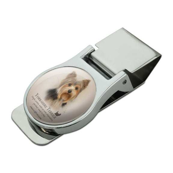 Yorkshire Terrier Yorkie Dog Breed Satin Chrome Plated Metal Money Clip