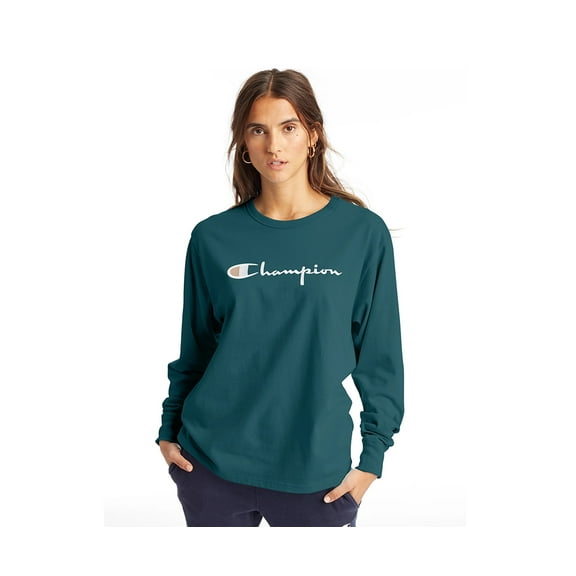 Champion Life Boyfriend Script Long-Sleeve Womens Active Shirts & Tees Size S, Color: Gem Jade