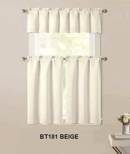 Metallic Design\Valance\Tiers 36L Taupe Blackout Energy Saving 3 Pc Curtain Set 
