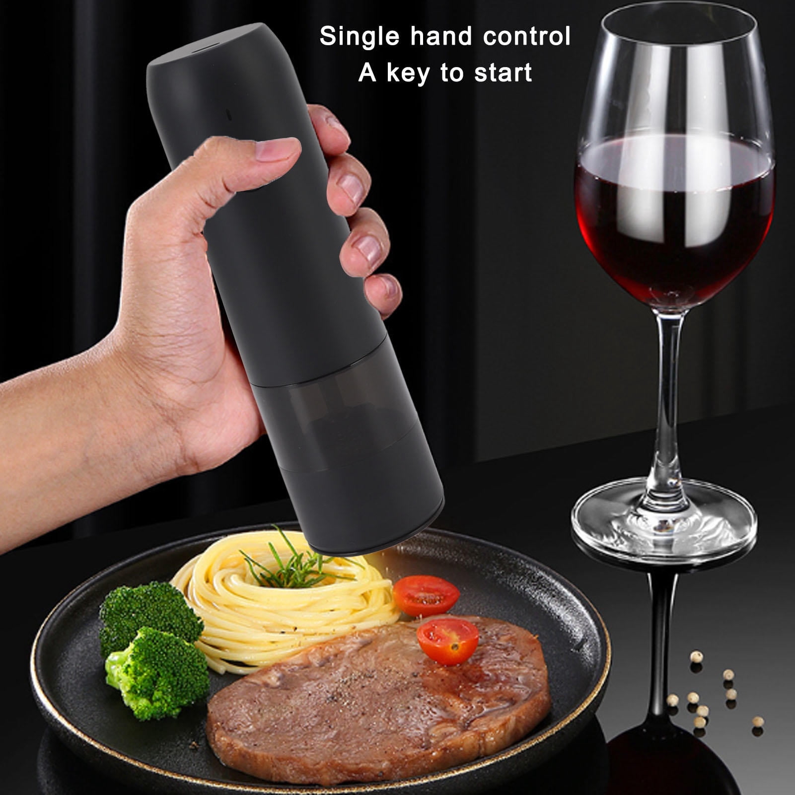 BIMZUC Portable Electric Pepper Grinder Adjustable Coarseness Stainless Steel Salt & Pepper Mill with Battery