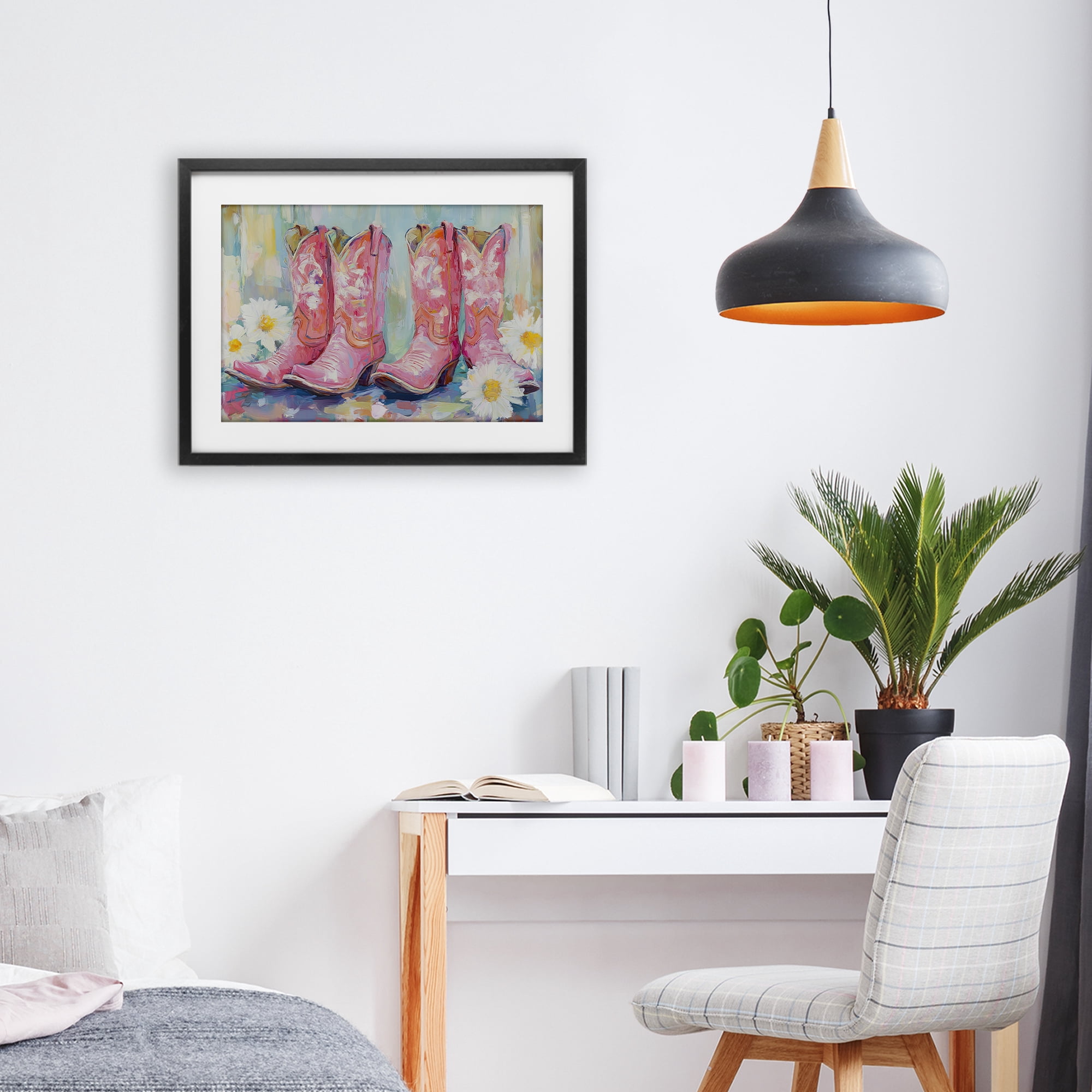 Stupell Industries Pink Cowgirl Boots Pairs Black Framed Print Under Glass, design by Tina LeCour