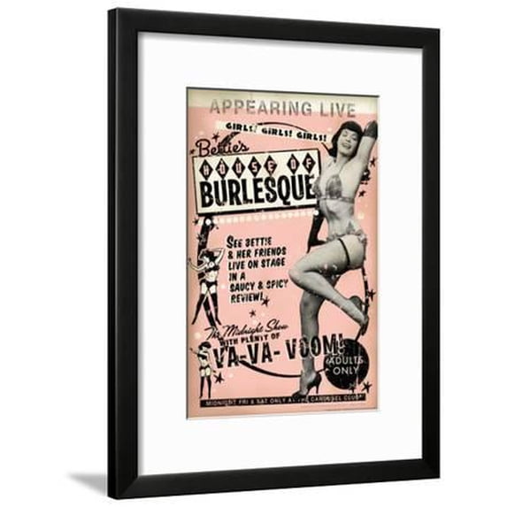 Bettie Page House of Burlesque by Retro-A-Go-Go Poster, Framed Art Print Wall Art