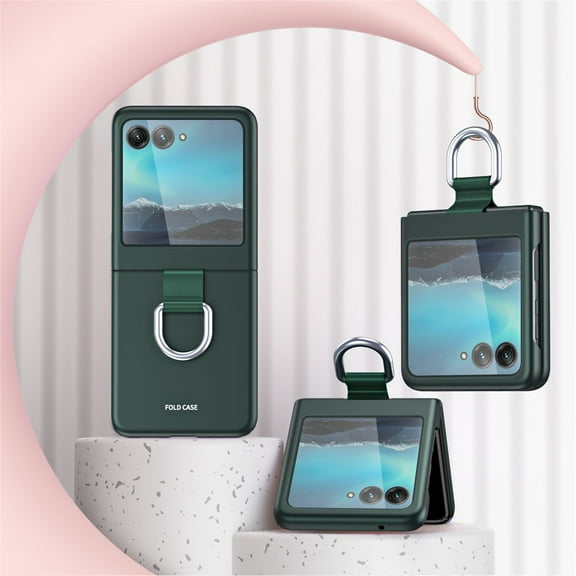 SaniMore for Motorola Razr 40 Ultra Case 6.9 Inch, Slim Folding Cover for Motorola Razr 40 Ultra Built-in Ring Kickstand Holder Shockproof Matte Hard PC Anti-Drop Protection Phone Case, Darkgreen