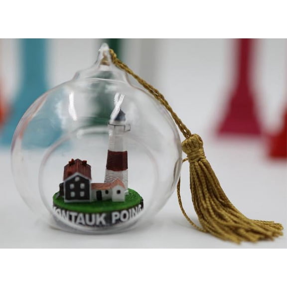 Glass ornament  of Montauk Point Light house  keepsake Christmas Ornament 3 inches