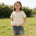 thumbnail image 3 of Auroural Girls' Summer Dress Round Neck Short Sleeved T-Shirt Baby Bow Embroidery Color Blocked Top 6-9 Month Girl Clothes Summer, 3 of 6