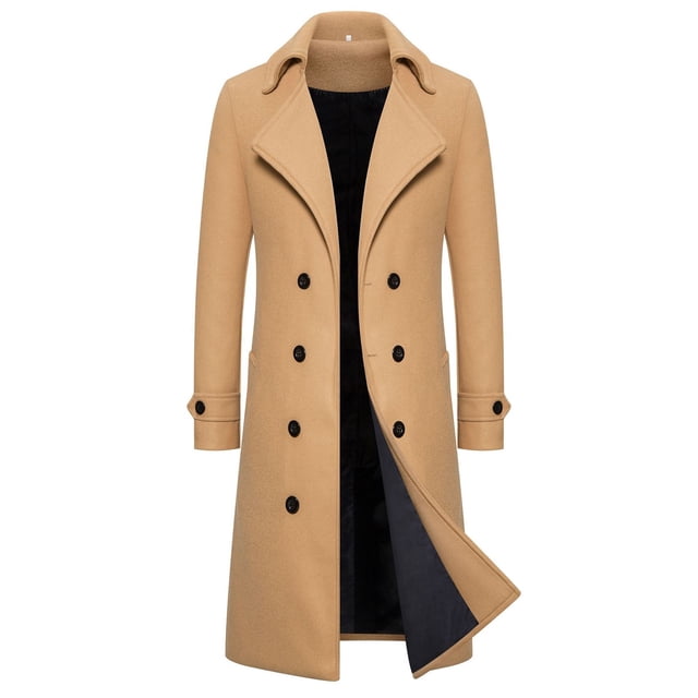 Men's Anoraks Warm Solid Fear Coat Mens Double Breasted Long Coat Jacket Casual Long Sleeve Men Lightweight Jackets Mens Jackets Zipper Fly Pocket Coat Mens Soccer Jacket 3xl Jackets for