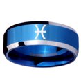 thumbnail image 2 of Tungsten Pisces Zodiac 8mm Glossy Blue Two Tone Polished Beveled Edges Men Ring, 2 of 2