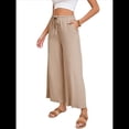 thumbnail image 2 of Pantalones de y Algodón para Mujer, Informales, de Verano, para Playa, con Cordón, Holgados, de Pierna y Bolsillos. Color Almendra XXL, 2 of 10