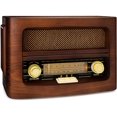 thumbnail image 1 of ClearClick Radio AM/FM clásica estilo retro vintage con Bluetooth, entrada auxiliar y USB - Exterior de madera hecho a mano marrón oscuro, 1 of 5