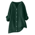 thumbnail image 3 of Dazajoo Womens Plus Size Button Down Linen Shirts Summer Solid Color Long Sleeve Tunic Blouse 2025 Casual V Neck Tops,Green,XXL, 3 of 8