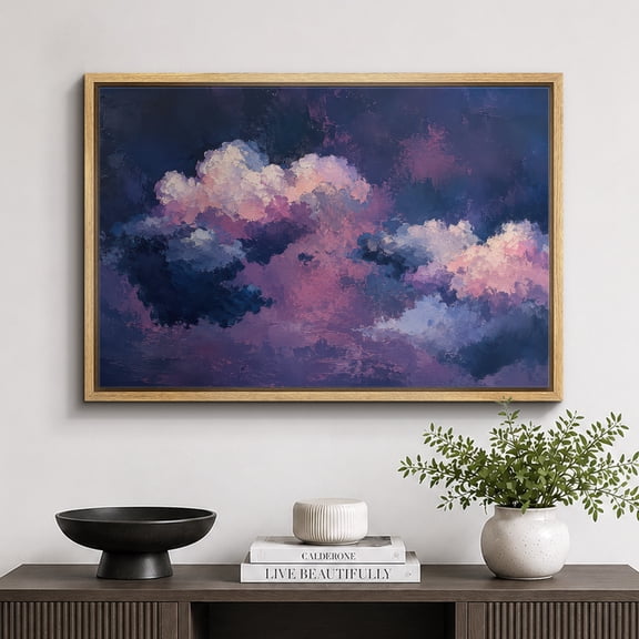 Framed Canvas Print Purple Blue Cloudscape Wall Art Dreamy Artwork Decoration for Living Room Bedroom - 16"x24" NATURAL Frame