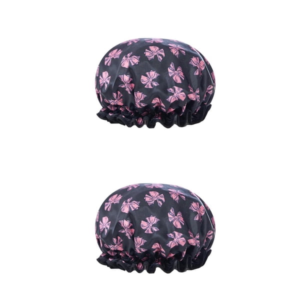 Minnieouse Gorro de dormir para mujer, gorros para el pelo de ducha de doble altura, a prueba de aceite, multicolor, cubierta para la cabeza de niña, Negro 2piezas Minnieouse CBP389669