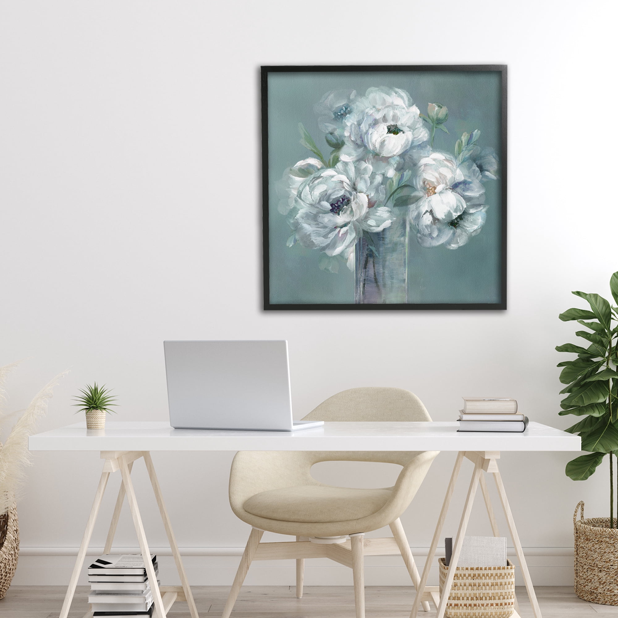 Stupell Industries White Peony Impression in Vase Black Framed Giclee Art, design by Nan