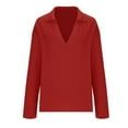 thumbnail image 6 of Feancey Deal of The Day Today Womens Solid Long Sleeve Shirts 2025 Spring Casual Lapel V Neck Tops Lightweight Breathable Work Blouse Basic Plain Pullover Tees Red M, 6 of 8