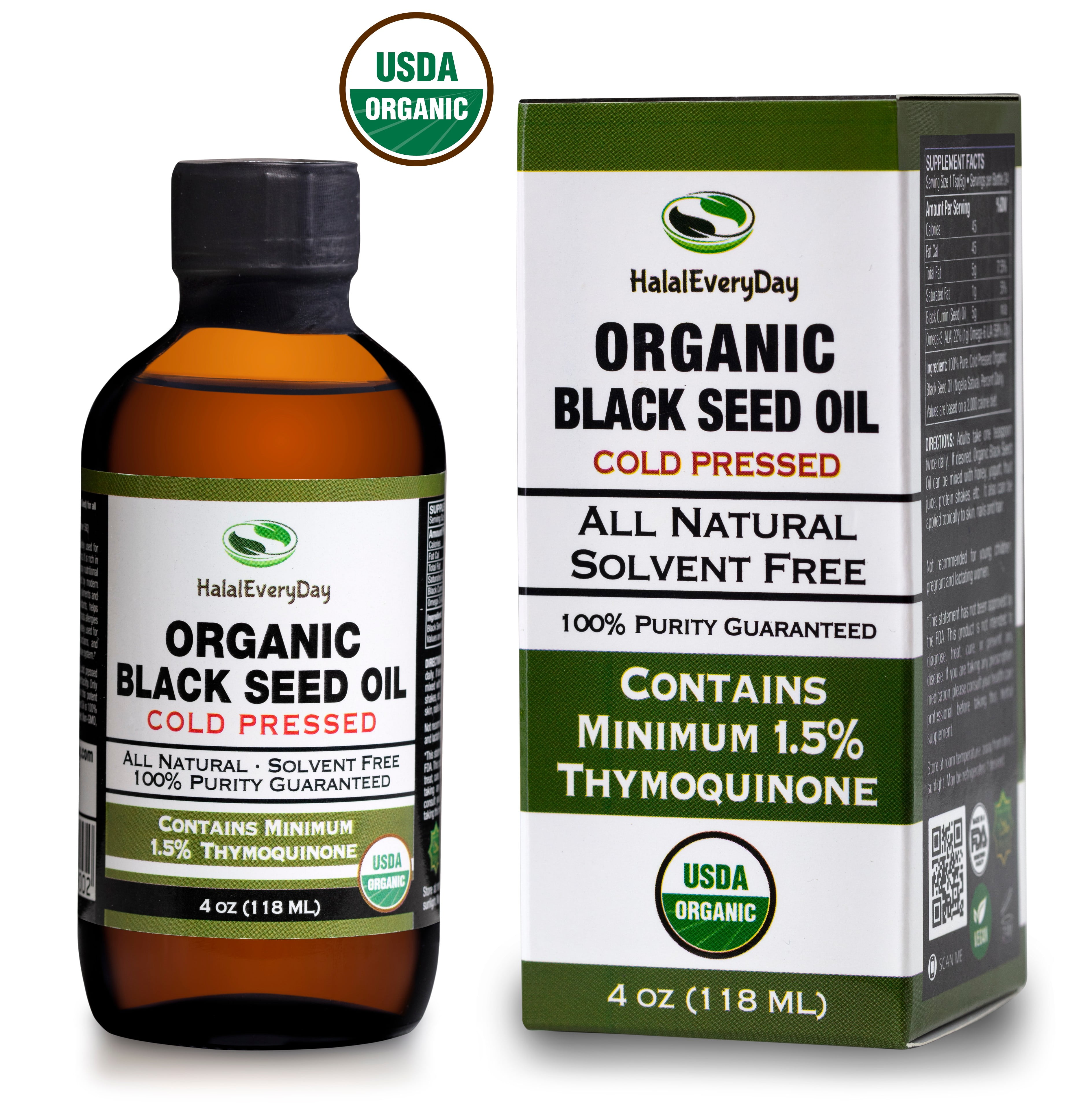 Organic Cold Press Black Seed Oil HalalEveryDay Black Seed Oil 4 oz (118ml) - USDA Organic 100% Pure